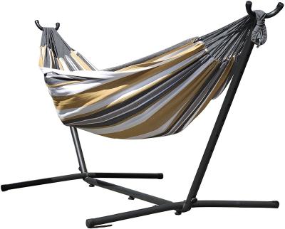 China Modern Outdoor Double Cotton Macrame Hammock Swing Chair With Space Saving Steel Stand for sale