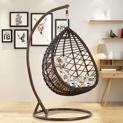 China Balcony Weather Furniture PE Egg Shaped Wicker Rattan Outdoor Hanging Hanging Egg Chair Hammock With Cushion for sale