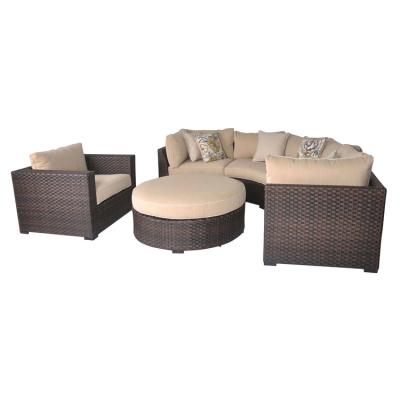 China Patio Sectional Sofa Set Rattan Outdoor Wicker Furniture Outdoor Weather Furniture Set with Cushion and Ottoman for sale