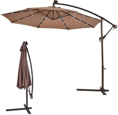 China Solar Patio Garden Decoration 10' Cantilever Hanging LED Umbrella Sun Shade Offset Market With Low Tan for sale