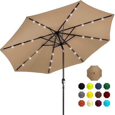 China Modern Outdoor Solar Powered Aluminum Garden 10ft Polyester Patio Umbrella With Led Solar Lighting for sale