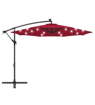 China Modern 10ft Solar LED Offset Polyester Market Hanging Patio Umbrella With Steel Frame for sale