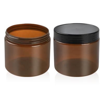 China Personal Skin Care Packaging Size 89/400 PET Cosmetic Amber Plastic Jar 500ml Neck Lotion Cream Jar Custom Tea Color for sale