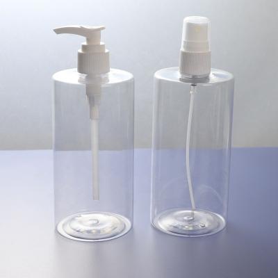 China Personal Skin Care Packaging Custom Neck Size 24/410 Clear Shampoo Bottle Packaging 500ml PET Plastic Pump Bottle for sale