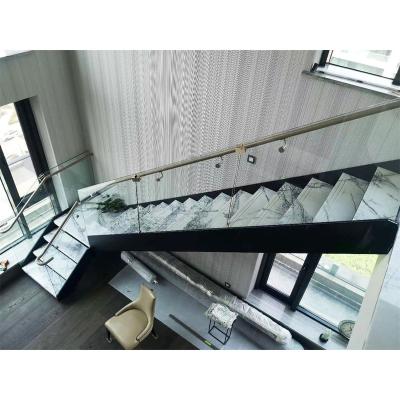 China Modern Elegant White Floating Stringer Arc Staircase Design For Staircase Marble Steps Mono Prefab House for sale