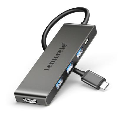 China Aluminum+ABS Lemorele TC22L Multifunctional USB 3.0 HDMI 5 Hub Splitter Type-c Splitter in 1 Docking Station for Laptop Mobile Phone for sale