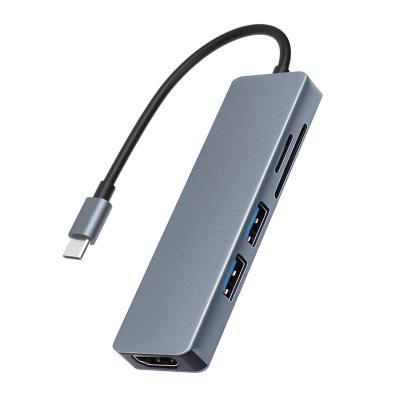 China Aluminum Alloy+ABS 5 in 1 Type-C Hub Multiport Dock Station with 4K USB3.0 SD TF USB-C Charging PD Adapter for Macbook Pro for sale