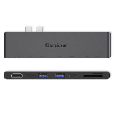 China Charging USB Dual USB-C to HDMI PD 3.0 SD for MacBook Pro Air Adapter Thunderbolt 3 Dock USB C 3.0 Type-C HUB for sale