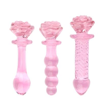 China Rose Flower Crystal Vibrator Transparent Adult Fun Erotic Glass Dildos for sale