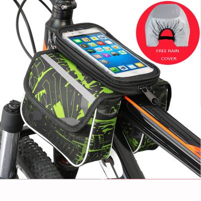 China Custom Camouflage Camouflage Bicycle Frame Touch Screen Bag Mobile Phone Bag Outdoor Waterproof Cycling Bag With Waterproof Cover for sale