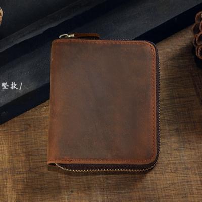 China Crazy RFID Brown Horse Leather Rfid Blocking Portable Wallet With Zipper for sale