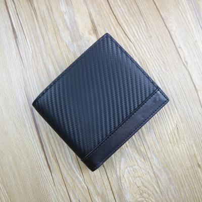 China Low MOQ Black Durable Carbon Fiber Real Leather Business Men Wallet With Coin Purse for sale