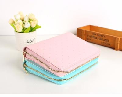 China A5 PU Gold Polkd Dot Zipper Case Portable Leather Document File File Filled Holder Organizer Folder for sale