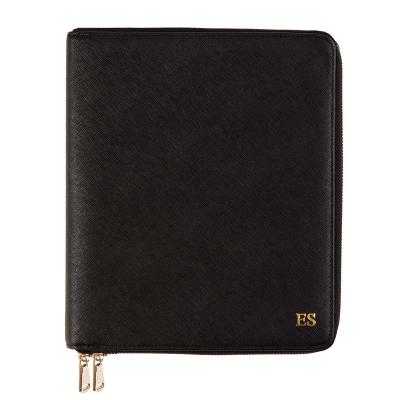 China Folder Custom A4 A5 Size Leather Business Folder Folder With Gold Emboss Logo for sale