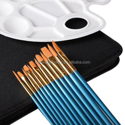 China 12PCS Watercolor Oil Paint Handle Acrylic Gold Synthetic Nylon Blue Wooden Kids Paint Brush Set for Medium Painting Variety for sale