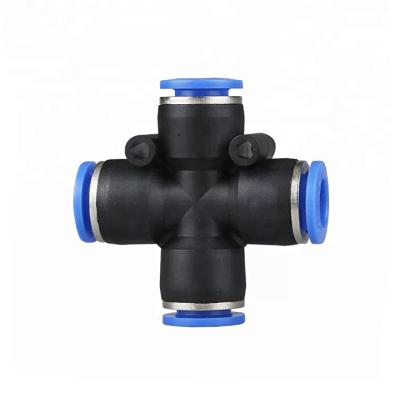 China Building Material Shops 4 Way Cross Branch Plastic Pneumatic Air Hoses Joint Quick Push In Connector for sale