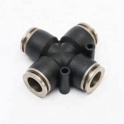 China Brass Pneumatic Fitting Plastic Cross Fitting Building Material Shops Body 4 PU Air Hose Pipes Connector Pneumatic Connector for sale