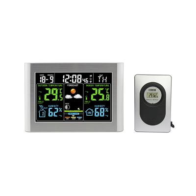 China Class H114G-color Digital LCD Weather Station Clock Desktop Color Display Weather Forecast Wireless Outdoor Temperature for sale