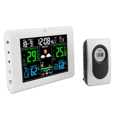 China Class H107G-Color Digital Weather Forecast Alarm Clock RF Temperature Humidity Station Color Display Wireless Outdoor Weather Station for sale