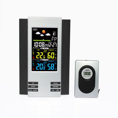 China Class H126G-Color Wireless Weather Forecast RF Clock Weather Station With Alarm Color Display Wireless Indoor Outdoor Temperature for sale