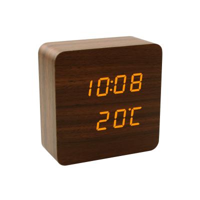 China Class H6001 LED Digital Alarm Clock Multifunctional Wooden Table Clock Led Display Control 3 Sound Alarm Setting for sale