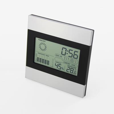 China Class H210DC Digital Alarm Clock With Weather Forecast Desktop LCD Clock Temperature Humidity Meters for sale