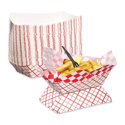 China Disposable Red White Disposable Grease Resistant Dish Kraft Paper Boat Serving Tray for sale