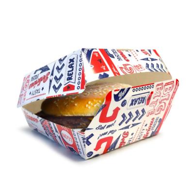 China Hot Selling Printed Recycled Materials Hamburger Box Food Grade Disposable Burger Boxes Custom With Logo for sale