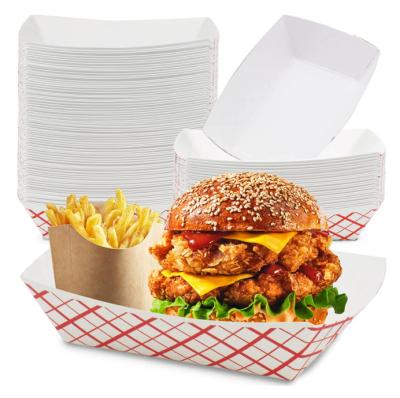 China Recyclable Heavy Duty Disposable Red Check Paper Food Trays Grease Resistant Fast Food Cardboard Boat Basket forHot Corn Dogs for sale