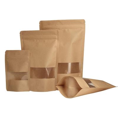 China Hot Selling Recyclable Biodegradable Zip Lock Brown Kraft Paper Packaging Bags With Window for sale