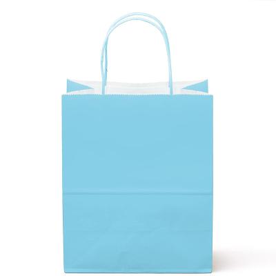 China Blue Reclaimable Quality Kraft Paper Bags With Logo Print With Handle for sale