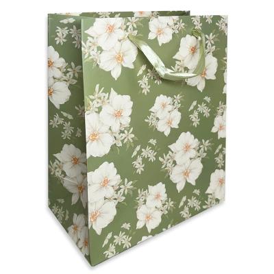 China Logo Disposable Kraft Paper Stand Printed Custom Wholesale Retrievable Up Pocket Flowers Green Wedding Gift Bags For Birthday for sale