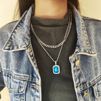 China High Quality Multilayer Square Stone Gemstone Women Hiphop Hip Hop Jewelry Necklace Pendant Necklace for sale