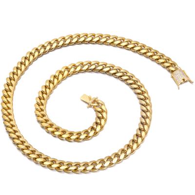 China Hiphop 12MM Miami Stainless Steel Jewelry Hip Hop Micro Pave Cuban Buckle Head Chain Necklace for sale