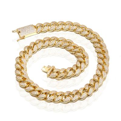 China Hiphop Jewelry 19MM Wide Gold Miami Hip Hop Chain 3A Zircon Micro Zircon Micro Pave Cuban Chain Necklace for sale