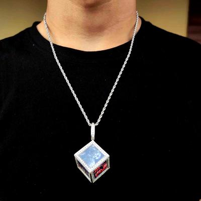 China Hip Hop Personalized Photo Pendant Iced Out Zircon Zircon Memory Cube Environmental Friendly Pendant For Necklace for sale