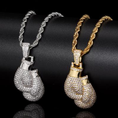 China Hiphop Hip Hop Men's Diamond Boxing Pendant Gold Plated Zirconia Brass Pendant for sale