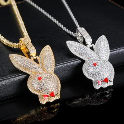 China Hiphop Hip Hop Diamond Pendant For Necklace Silver Gold Plated Red Eyed Rabbit Head Iced Out Pendant for sale