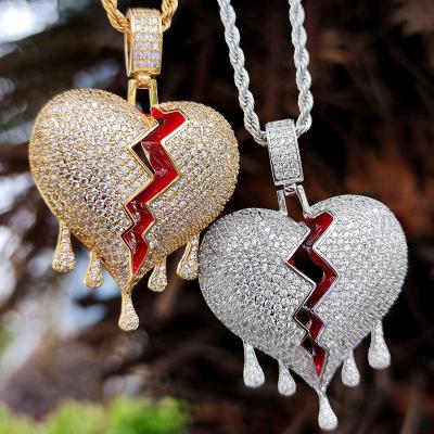 China Zircon Broken Heart Hip Hop Environmental Friendly Pendant Iced Out for sale