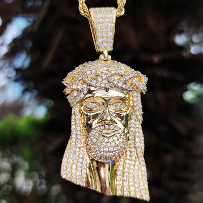 China Environmentally Friendly Hip Hop Iced Out Large Jesus Face Head Pendant White Pendant Gold Plated Jesus Pendant for sale