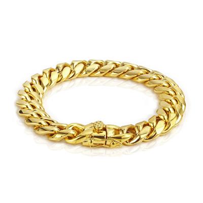 China Hiphop 12mm Round Chain Bracelet Stainless Steel Cuban Chain Bracelet Dragon Head Buckle Bracelet Polished for sale