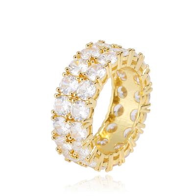 China Environmental Friendly Hip Hop Diamond Rings For Men 18K Gold Plated Round Out Luxury Iced Out Tennis Ring for sale