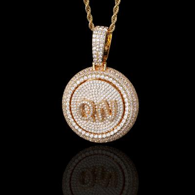 China Custom Hip Hop Environmental Friendly Round Letter Pendant Iced Out Zircon Gold Plated Necklace Pendant For Men for sale