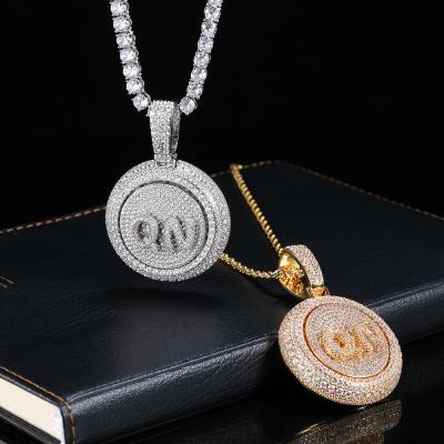 China Outlet Environmental Friendly Iced Out Rotating Letter Around Fashion Custom Name Pendant Initial Zircon Pendant Necklace for sale