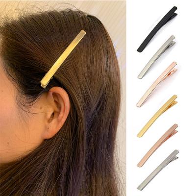 China Fashion Wholesale Flat Metal Spring Brushed Gold Duck Crocodile Teeth Pink Hairpin for sale