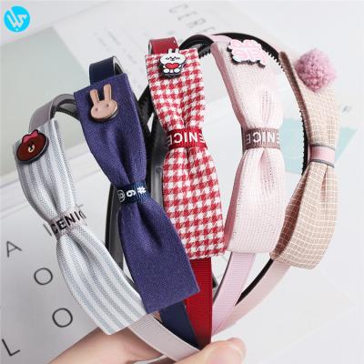 China New Simple Contrast Denim Fabric Soft Bow Children's Plaid Hair Accessories Headband for sale