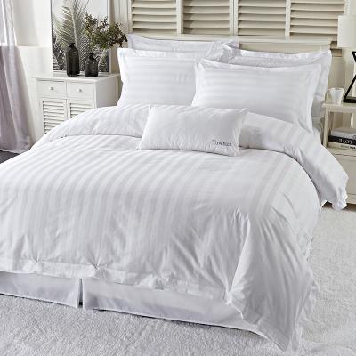 China Hotel Canton Disposable Four-Piece Cotton Linen 100% Linen Bed Linen Strips 3cm Tencel Hotel Bedding Set for sale