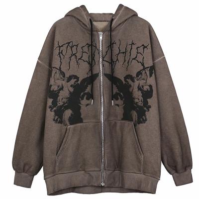 China Custom Women's Anti-Wrinkle Full Zip Logo Printed Cotton Sport Loose Sweatshirt Hoodie Hip Hop Streetwear for sale