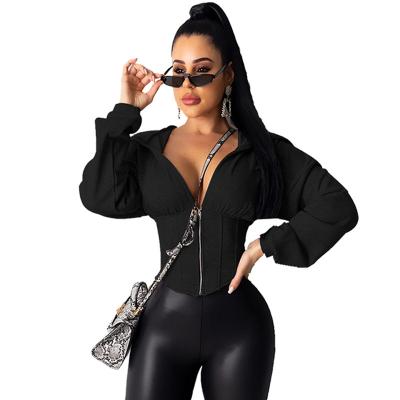 China High Quality Cropped Sweatshirt Crop Anti-Wrinkle Anti-Wrinkle Girl Color Women's Top Hoodie With Zipper for sale