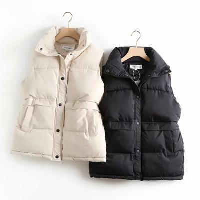 China 2022 Autumn Winter Women's Warm Duty Padded Solid Backing Vest Windproof Oversized Sleeveless Loose Breathable Collar Jacket for sale